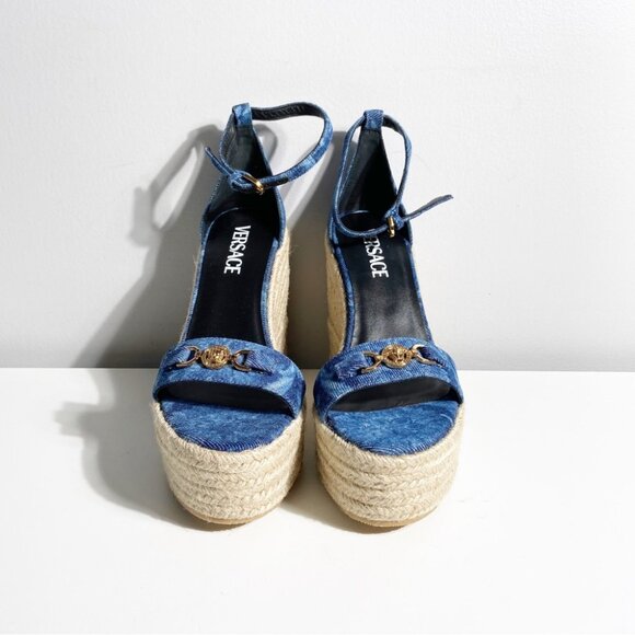 NWT Versace120mm Barocco-denim wedge espadrilles size 38 - Picture 3 of 8